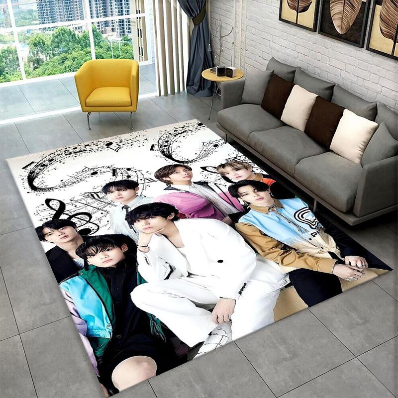 Famous B-BTS KPOP Star Non-Slip Area Rug for Living Room,Bedroom,Playroom,Soft Carpet Floor Mat Home Decor Rug Kids Room Gift
