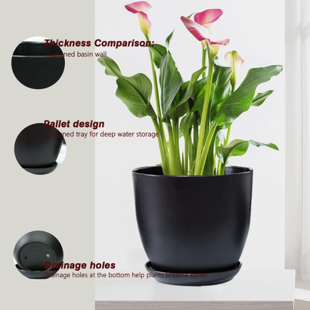 Elegant Black Plant Pot with Effective Drainage System for Home and Office Use Aesthetic Flowerpot