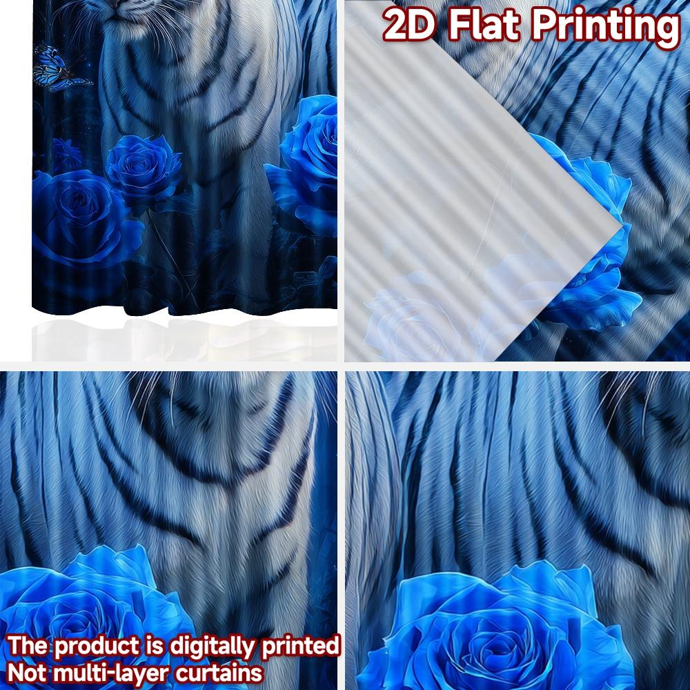 Flat Printing Window Drapes Mystic Tigers Roses Digital Printed Polyester Birthday Party Use Event Curtain Set Of 2 Made Washable