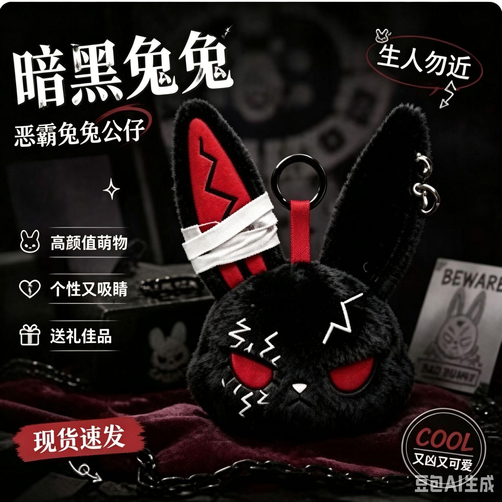 10cm Kaninchen Plüsch Schlüsselanhänger Verband Design Kawaii Hase Tasche Anhänger Schlüsselanhänger Anhänger Auto Tasche Ornament Halloween Geschenke 10CM black