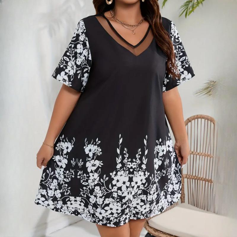 

IHUASU Plus Size Женские свободные удобные повседневные платья с принтом и сеткой с короткими рукавами XXXXXXL белый