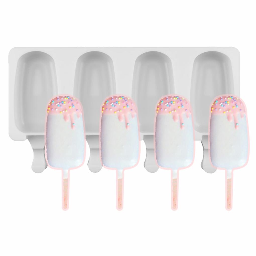 Silicone Ice-cream Mold Reusable Non-stick Flexible 4 Grid Heats-resistant Kitchen Ice Stick Maker Making Tool Accessories