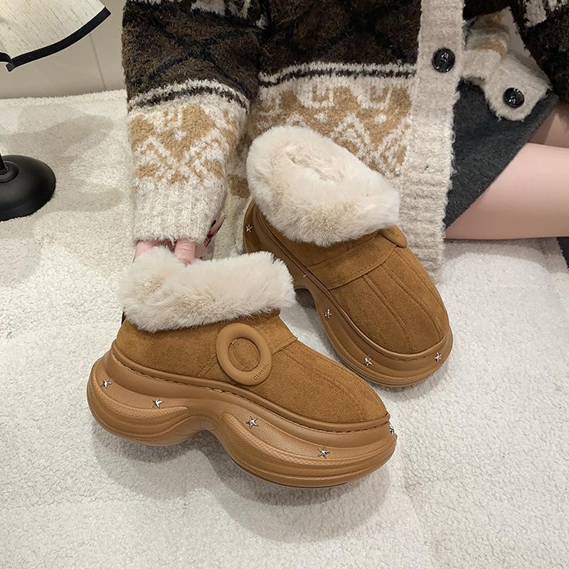Indoor home velvet thick-soled bag and cotton shoes, women's winter warm plush mouth stepping on shit feeling confinement cotton shoes