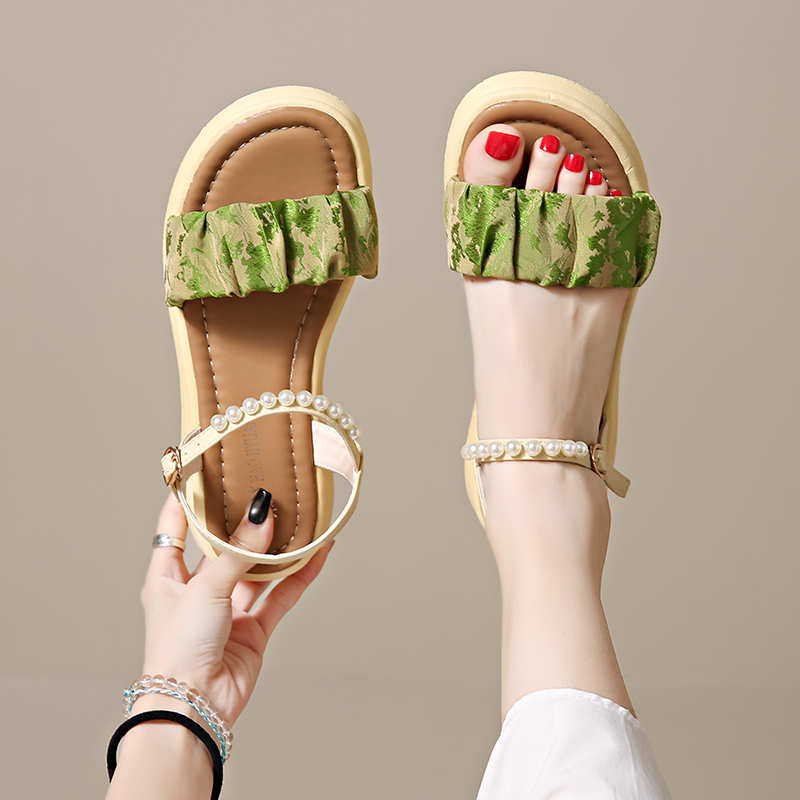 Fashion Thick Heeled Ecoleather Beach For Water Sport Flat Slippers Shoes Women's Slide Sandal Sneakers Boty Obuv Celebrity Luxe