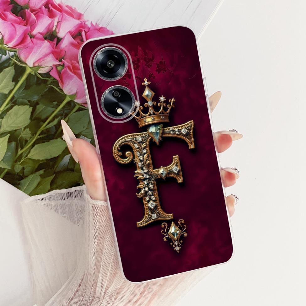 Transparent For Oppo PHS110 Cover For Oppo A1 5G Case Luxury Crown A-Z Letters 2D Flat Pattern Soft Phone Case