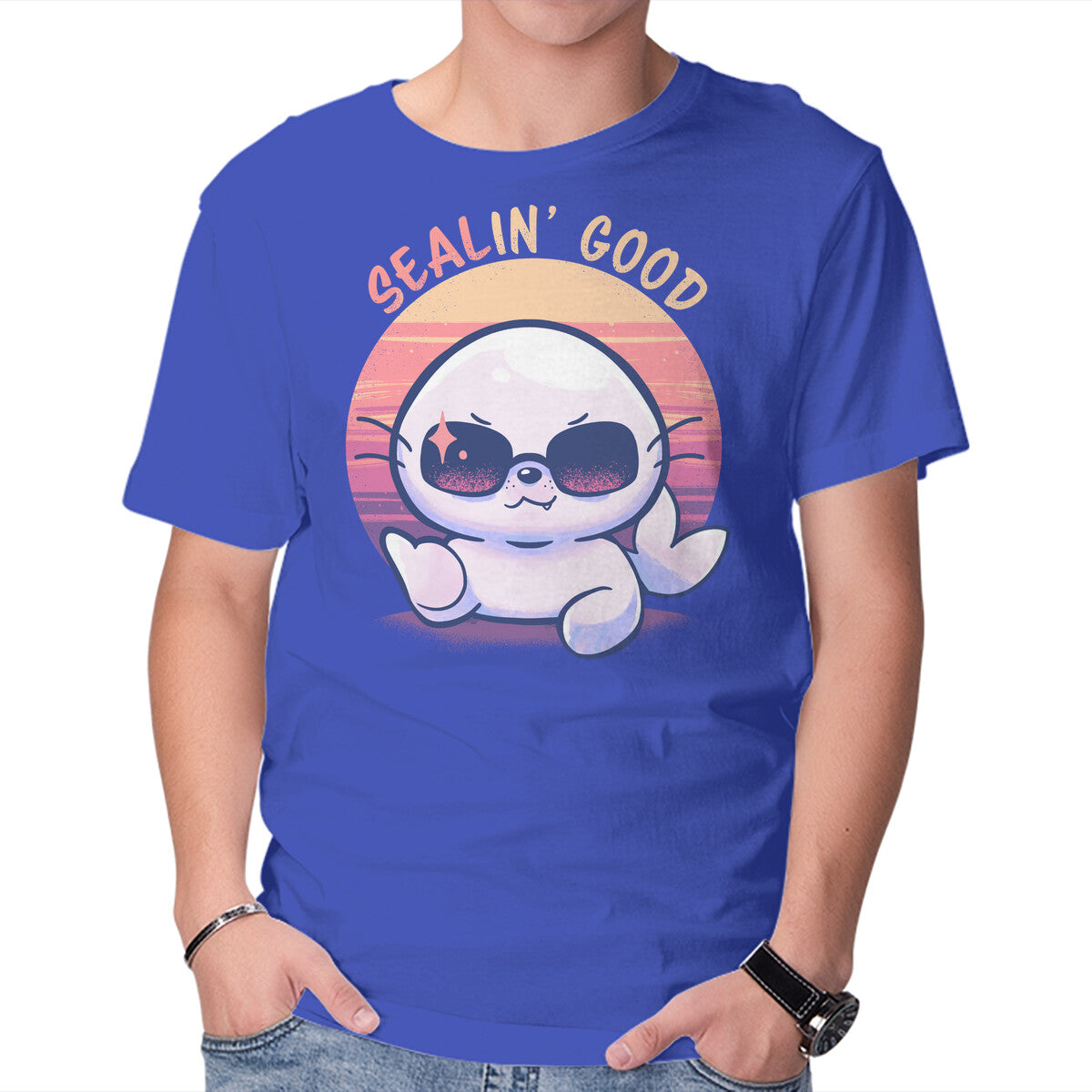 Unisex Crew Neck T-Shirt Sealin Good Graphic Short Sleeve Casual Tee S