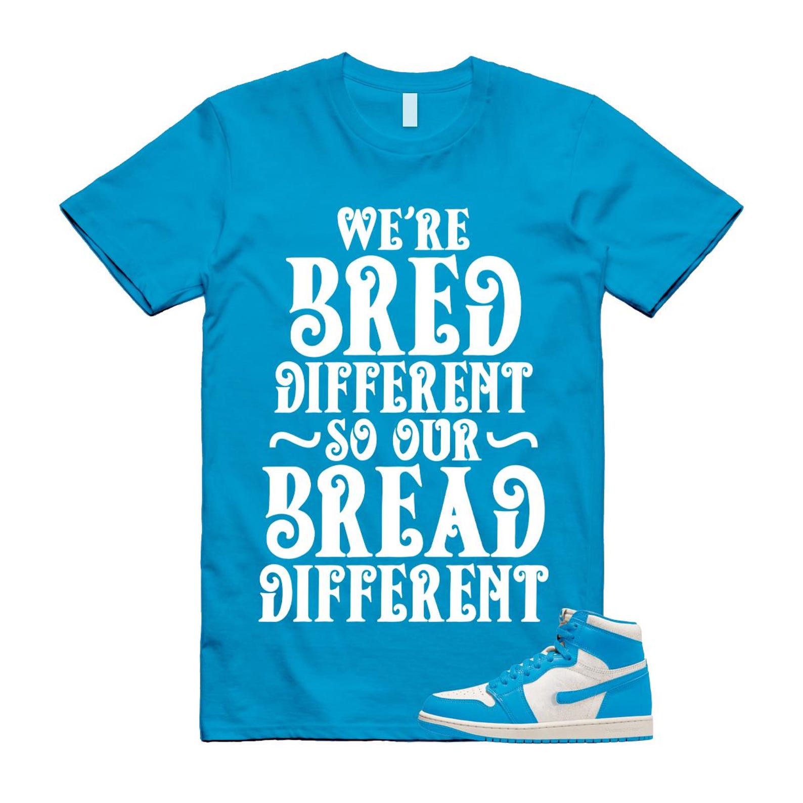 1 UNC Reimagined Dark Powder Blue White Retro High OG T Shirt Match BREAD 3XL