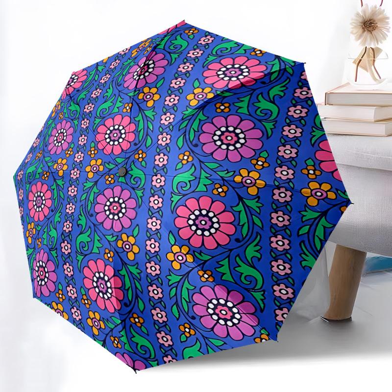 1pc Floral Pattern Automatic Folding Umbrella - Portable Collapsible Design, 8-Rib Iron Frame, Durable Fabric yy251125200