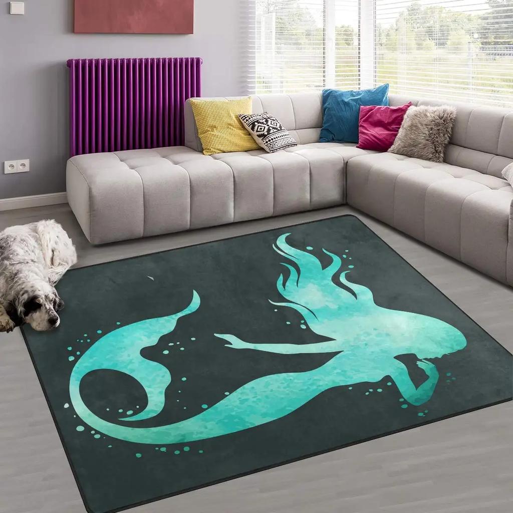 Cartoon Mermaid Girl Area Rug The Underwater World Carpet Ocean Animal Floor Mat Sea Mats Home Living Room Kids Bedroom Doormat