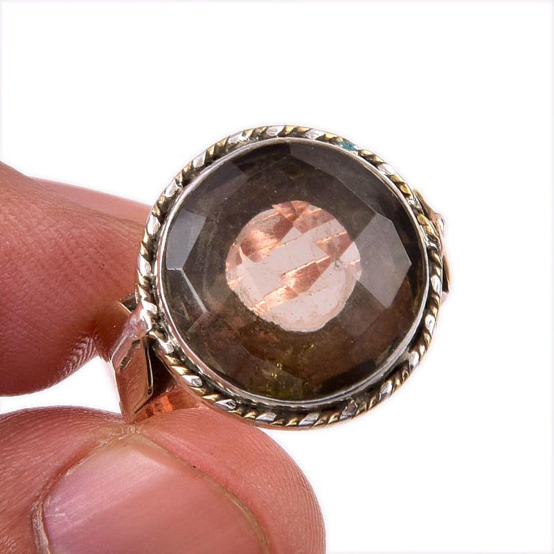 

Natural Smoky Quartz Gemstone 925 Solid Sterling Silver Two Tone Ring S.9 S6A87