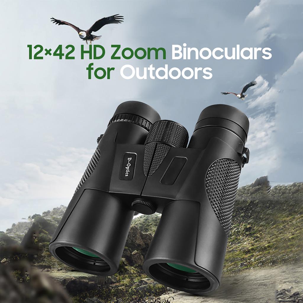 12*42 HD Zoom Binoculars Low Light Level Night Vision Binocular BAK4 Prism Long Distance Telescope with Diopter Ring