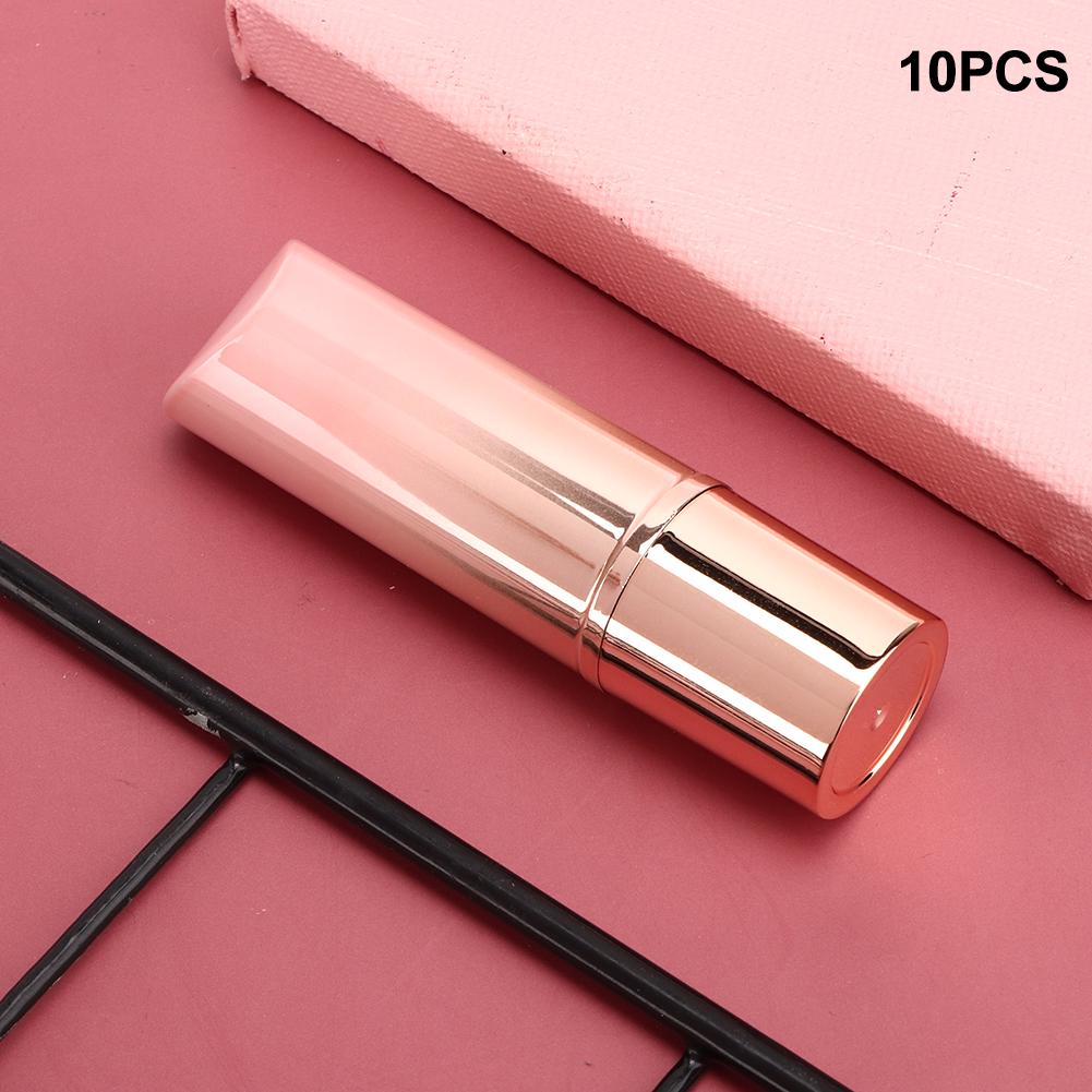 10pcs Round Empty Lipstick Tube Lip Balm Refillable Shell Container DIY Case Pink and Gold Gradient
