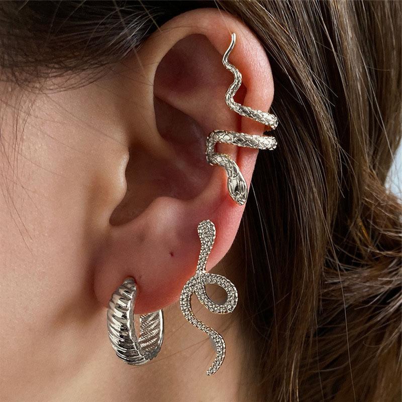3pcs/set Women Stud Earrings Set Copper Color Snake Shape Earrings European Hiphop Style Earrings Personality Ear Zircon