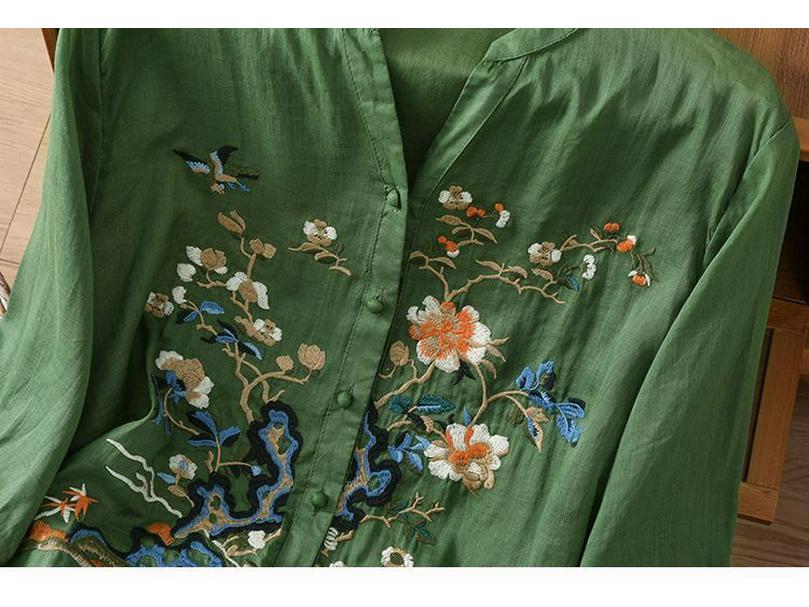 Embroidered Patchwork Cardigan - New Chinese Style Button-Up Shirt