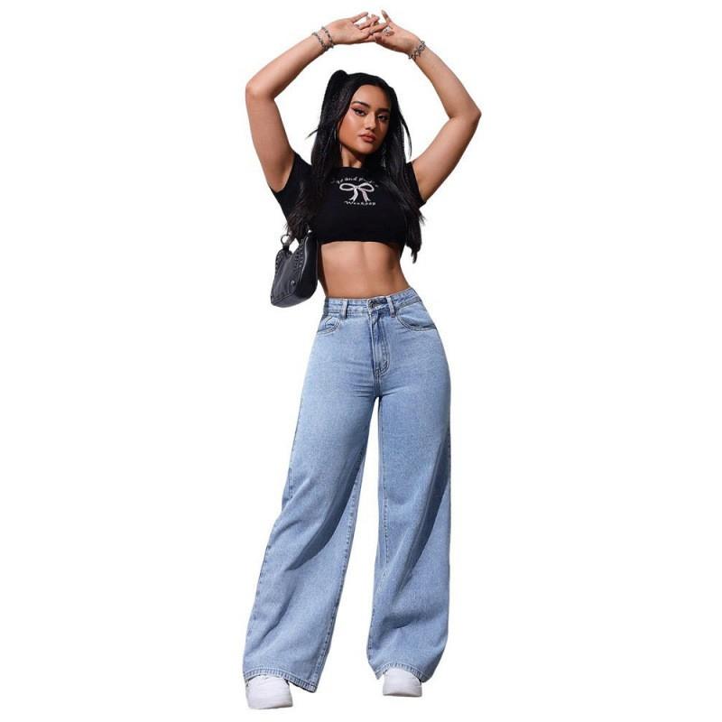 High Waist Wide Leg Straight Cut Jeans Women Loose Fit Casual Denim Pants Fall Style