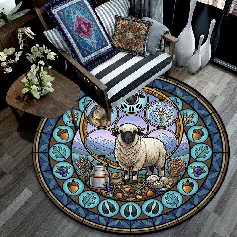 Sheep Nature Symbols Round Area Rug Under Office Chairs Bedroom Living Room Home Decor 80cm x 80cm