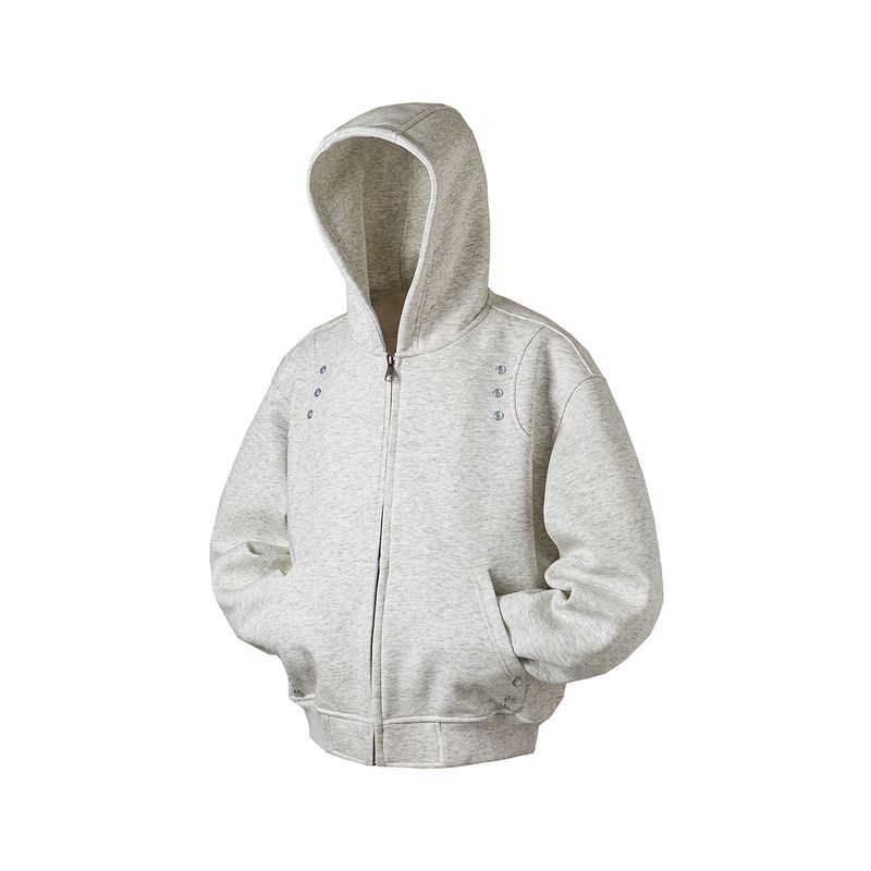 Men's 500g Heavy-Duty American-Style Studded Oversized Hooded Cardigan Sweatshirt, Unisex Design, Loose and Unique Trendy Jacket