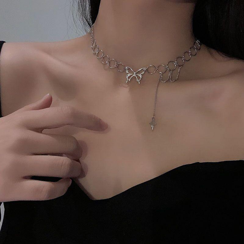 Trendy Personality Butterfly Star Circle Hollow Necklace For Women Punk Clavicle Chain Party Goth Choker Accessories Gift Y2K