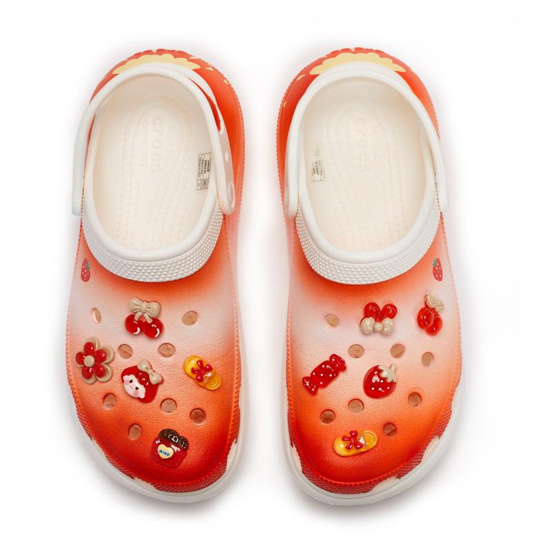 Crocs Crush Clog REGO Hot Dog Strawberry Fudge Vitality Detachable Accessories Hole Shoes Unisex Bone White Red
