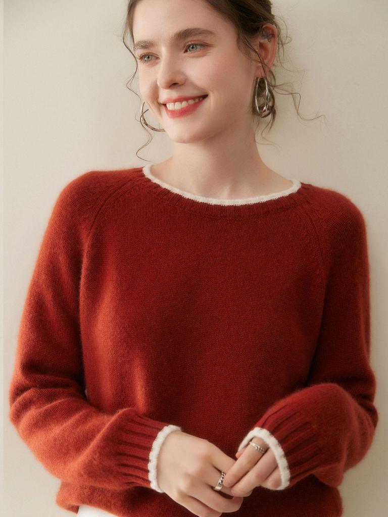 Women's Cashmere Raglan Sleeve Sweater - Round Neck, Autumn/Winter Fashion