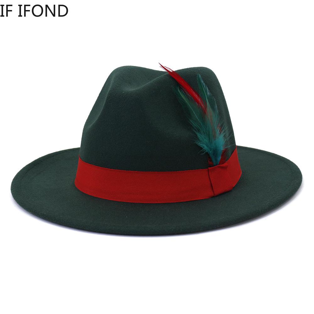 Fashion Feather Felt Wide Brim Fedora Hat For Women/Men New Autumn Winter Vintage Jazz Hat Party Formal Hat
