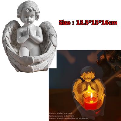 Angel Wings Feathered Tea Light Candle Holder Figurine Ornament Memorial Gift