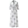 Robe Maxi à Manches Longues pour Femme Col en V Longueur Cheville Robe Longue Décontractée Robe Trapèze avec Ceinture