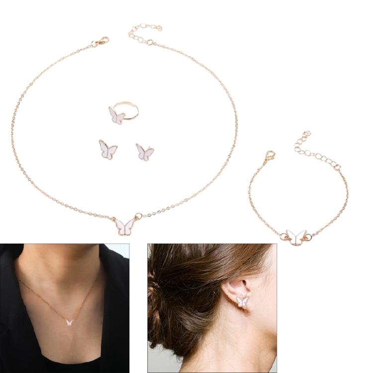 Contemporary Butterfly Necklace Bracelet Ring Earrings Jewelry Set Craftsmanship for Allergy Free Wear and Lasting Shine
