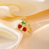 Sparkling Zircon Red Cherry Ring for Women, 14K Gold Plated Copper Adjustable Ring, Chic Luxury Jewelry for Girlfriend Gift