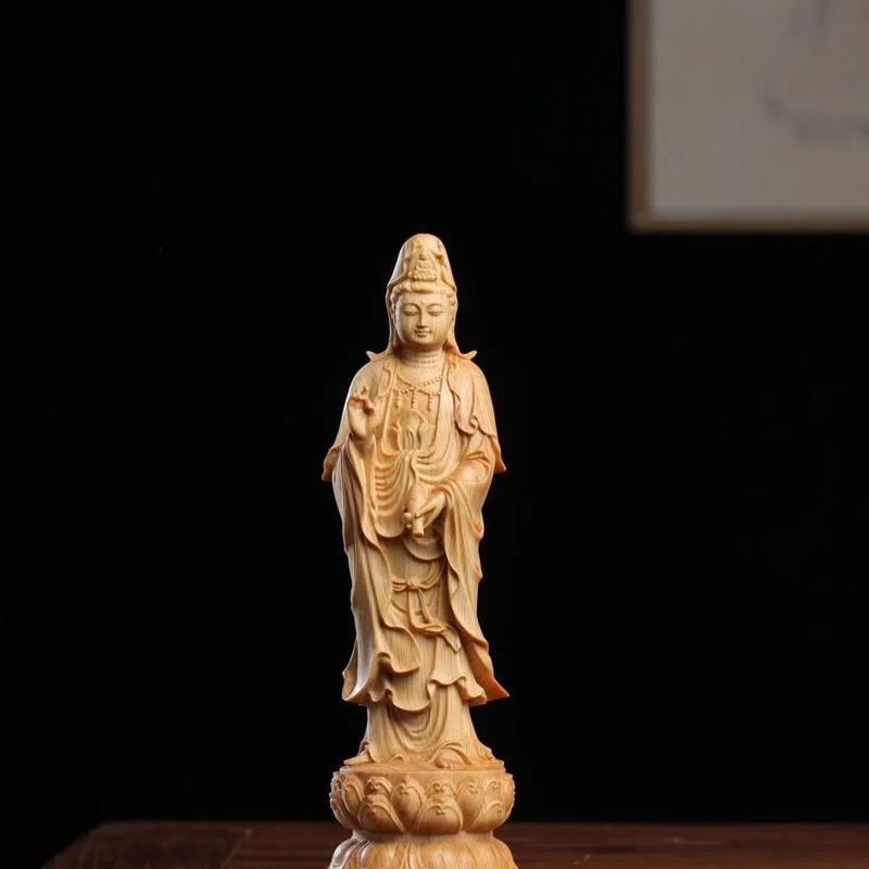 

Boxwood Buddha Statue Stand, Amitabha Bodhisattva Buddha Household and Office Decoration, Avalokitesvara, Guanyin Sculpture, 1Pc 13CM