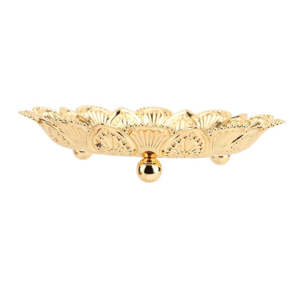 Gold Metal Coffee Tea Tray Retro Embossed Round Flower Tray Turkish Serving Tray  Outdoor Use