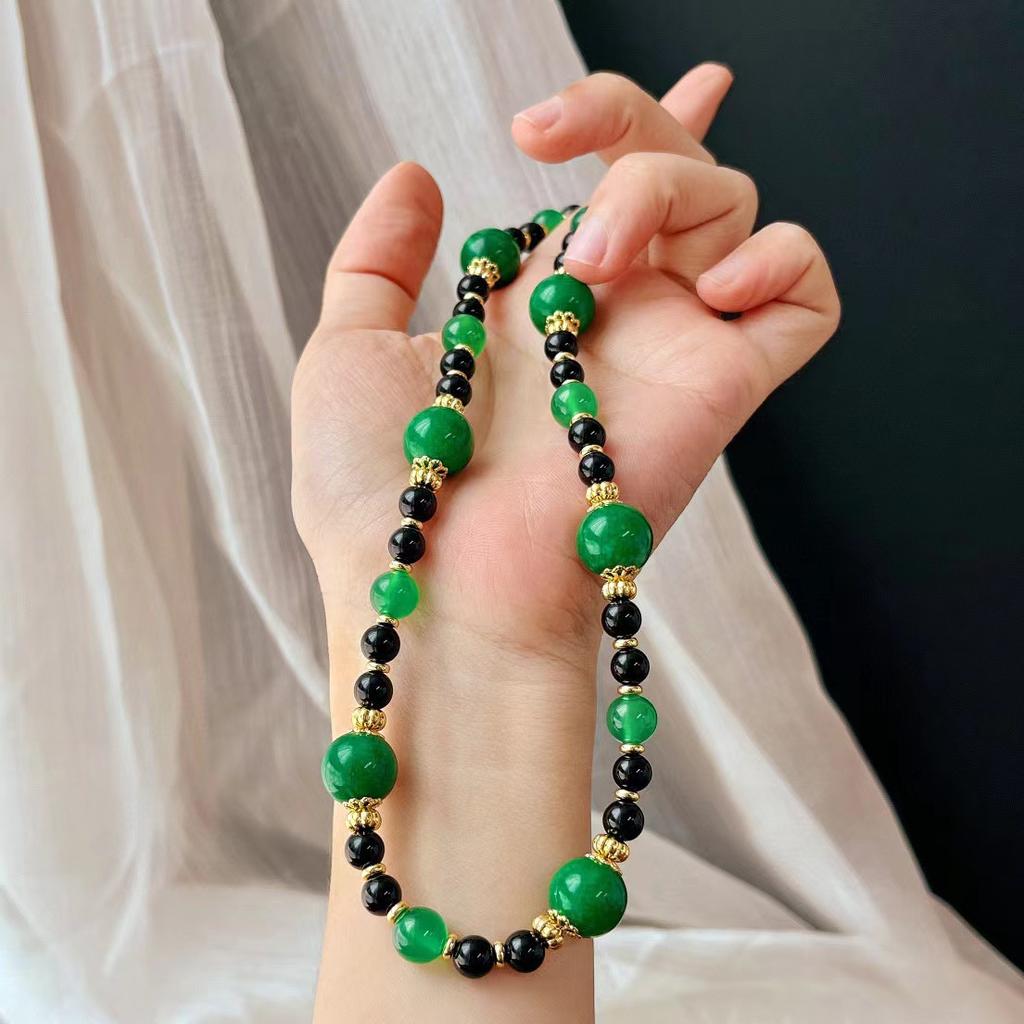 Retro Natural Chalcedony Black Agate Niche Temperament Premium Versatile Necklace Collarbone Chain Neck Chain