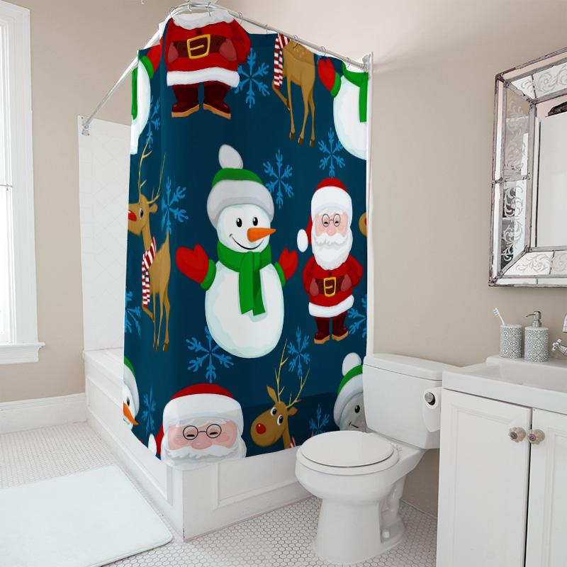 TU Christmas Shower Curtain Santa Claus Reindeer Holiday Bathroom Decor Festive Winter Themed Waterproof Fabric Home Decor Gift