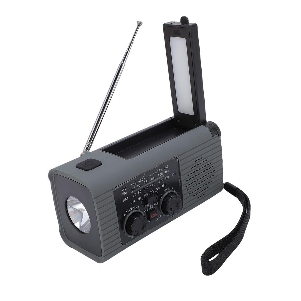 Solar Crank Radio Emergency LED Flashlight Cell Phone Charger 2000mAh Portable Rechargeable AM FM NO