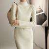 Mid-length Knitted Dress for Women In Autumn and Winter Half Turtleneck Slimming Casual Sweater Dress