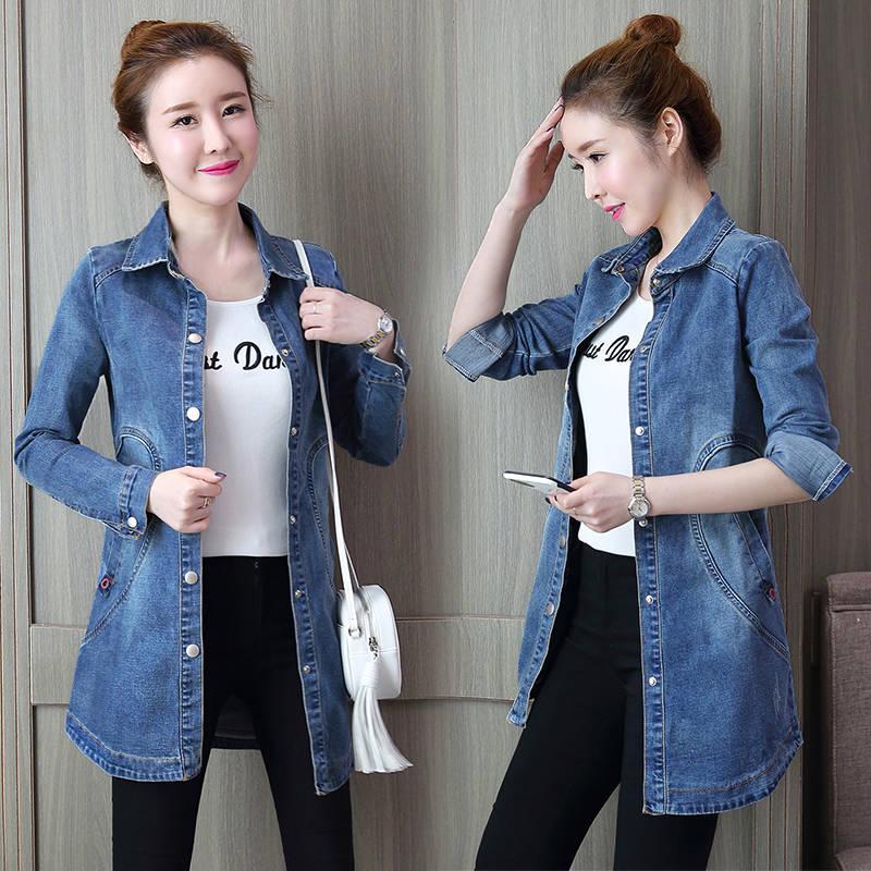 Damen Jeansjacke in Übergröße, lange Jeansjacke, Mantel, lässig, ausgefranst, Damen-Basic-Jacken