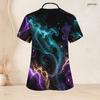 Women Plus Size V Neck Short Sleeve Nebula Printed Nurse Scrub Top With Front Pockets