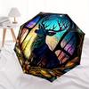 1pc Stained Glass Deer Automatic Open/close Umbrella, 8-Rib sturdy structure, Portable Travel Umbrella, Parties, Everyday Use, Outdoor Acces