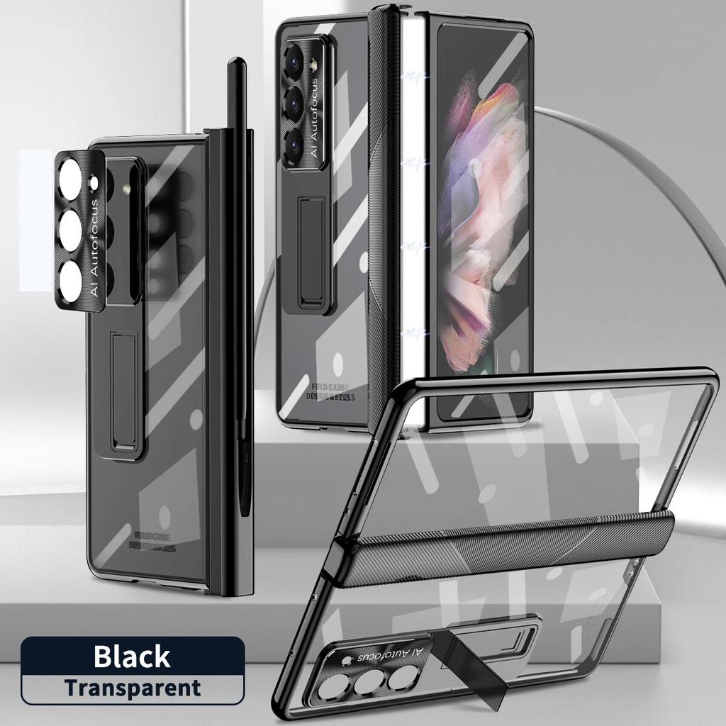 Transparente Hülle für Samsung Galaxy Z Fold 3 4 5, magnetisch, mit S Pen, gehärtetem Film, Kickstand-Schutzhülle