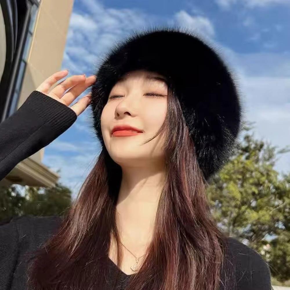 Chrismas Gifts Plush Fluffy Fur Bucket Hat Ear Protection Warm Fisherman Hat Furry Soft Snow Ski Cap Winter