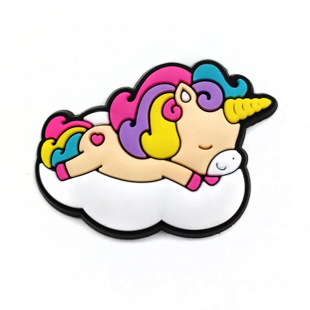 Adorable Cartoon Unicorn Croc-Style Shoe Buckles with Flower Decoration