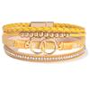 Leather Double Ring Magnetic Buckle Zircon Bracelets Handmade Weaving Men Women Fashion Versatile Bracelet