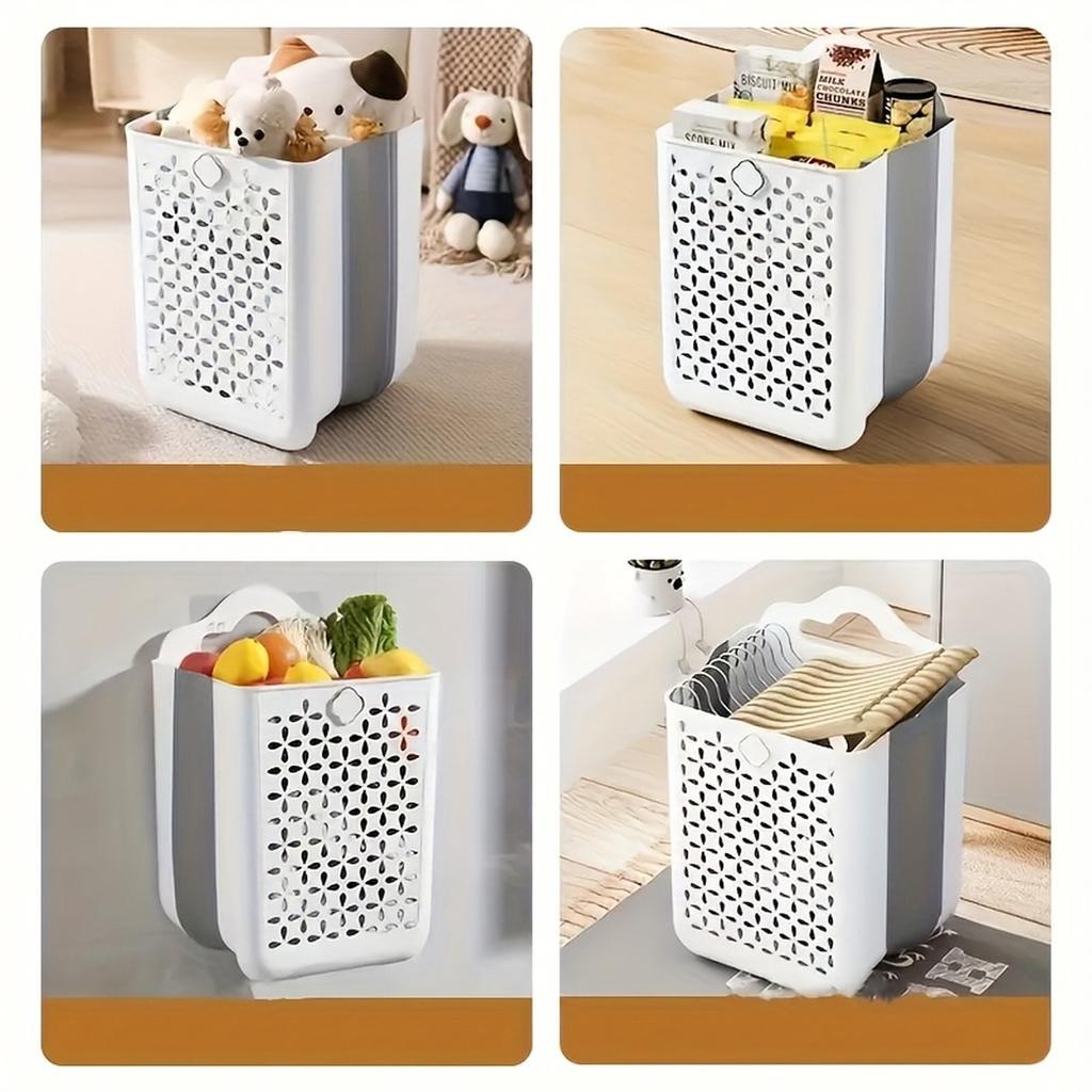 Wall Mounted Hamper for Bathroom, Large Capacity Foldable Clothes Basket with Handles