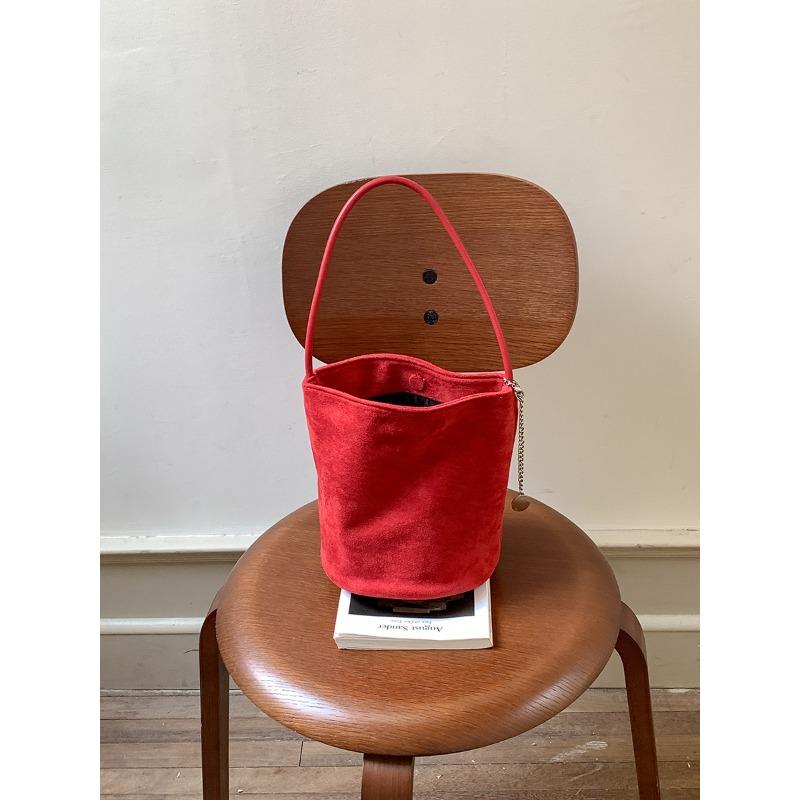 

Осень и зима новая сумка-ведро женская мода нишевая ручная сумка цилиндрическая универсальная ретро сумка-мессенджер из замши красный