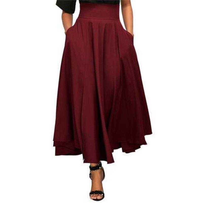 

Solid Color Drawstring Zipper Skirt Pure Color High Waist Lace Zipper Skirt for Women Wine Red M