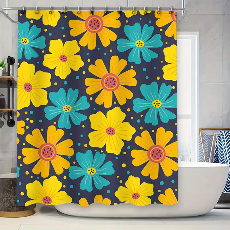

Colorful Floral Shower Curtain Bathroom Decor Blue Yellow Red Pink Purple Flowers Waterproof Bath Mat Cover Home Decoration Arti W60H190(CM)-1 Pcs