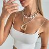 Bohemia Irregular Metal Hollow Square Pendant Necklace For Women Stackable Imitation Pearl Choker