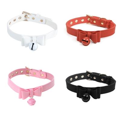 Lolitas Leathers Choker Collar for Women Bows Bells Choker Necklace with Bells