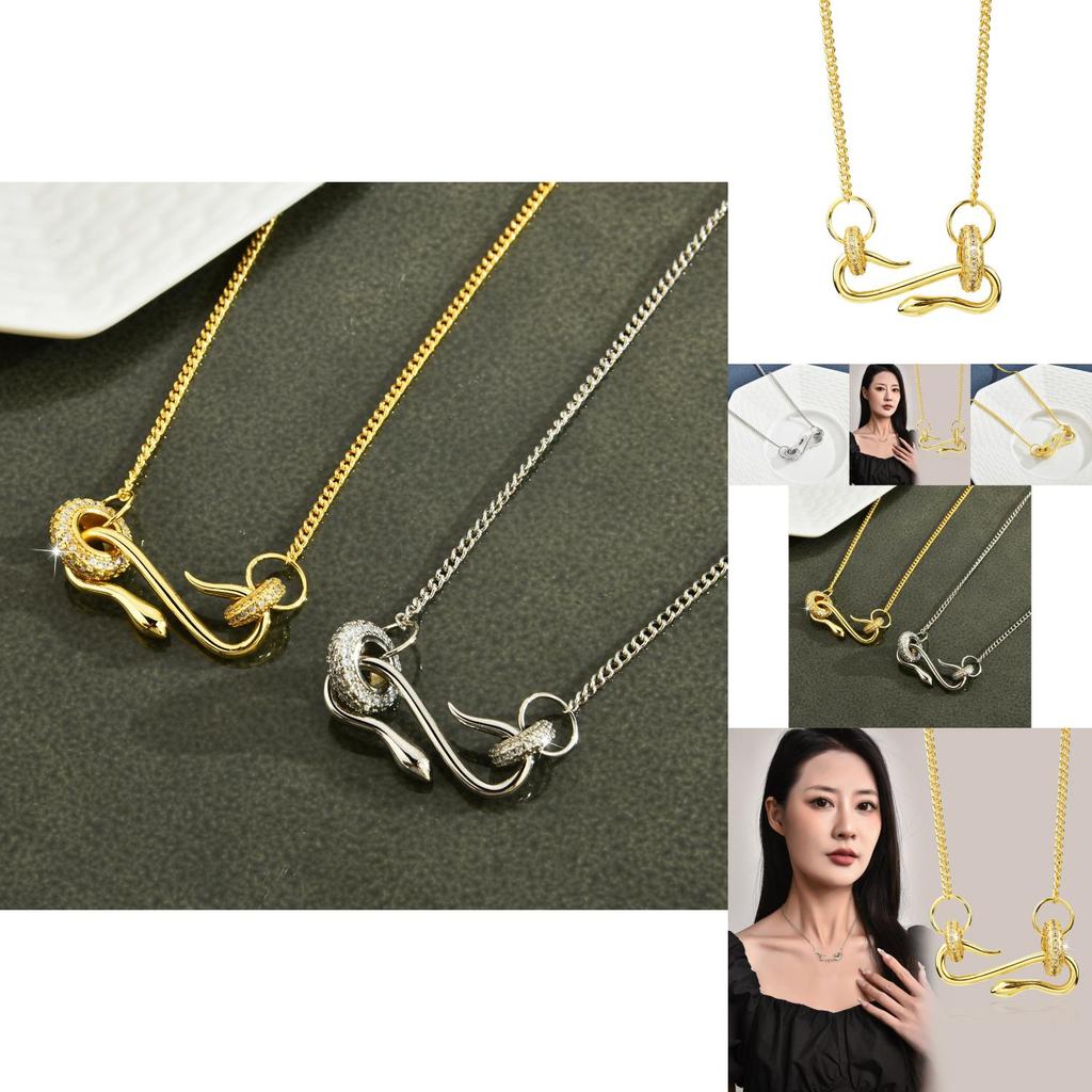 Elegant Snake Design Titanium Steel Choker Necklace For Women With Diamond Inlay