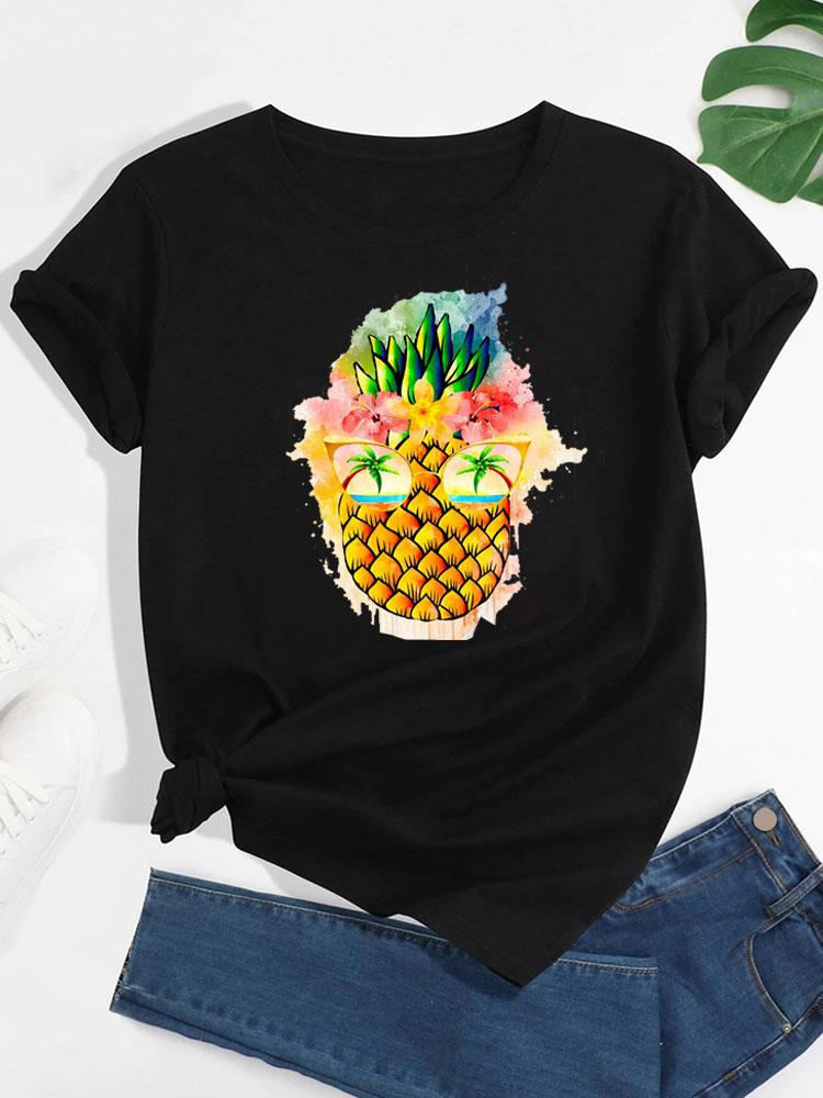 Sweet Life Pineapple Printed T Shirt Summer Women T Shirt Fashion Cute Graphic Tee Shirts Ladies Short Sleeve Tops Clothing